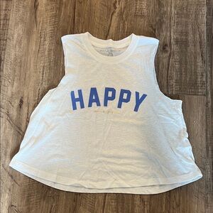 Spiritual Gangster White Tank with Blue 'HAPPY' Print